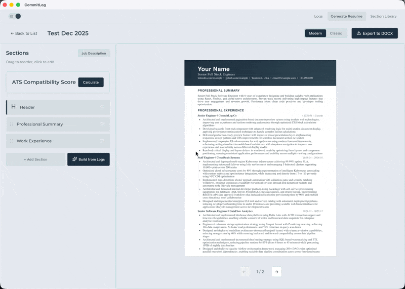 Refining generated experience bullet points in CommitLog